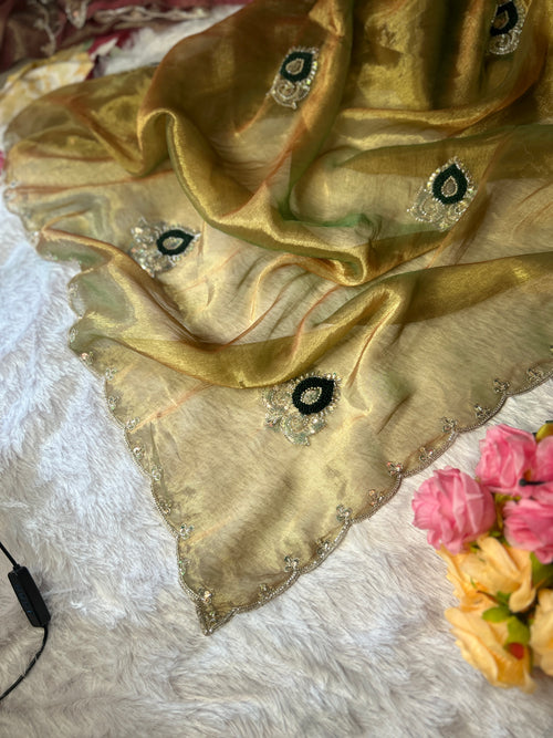 Premium Double Shade Twill Fabric Saree with Handwork