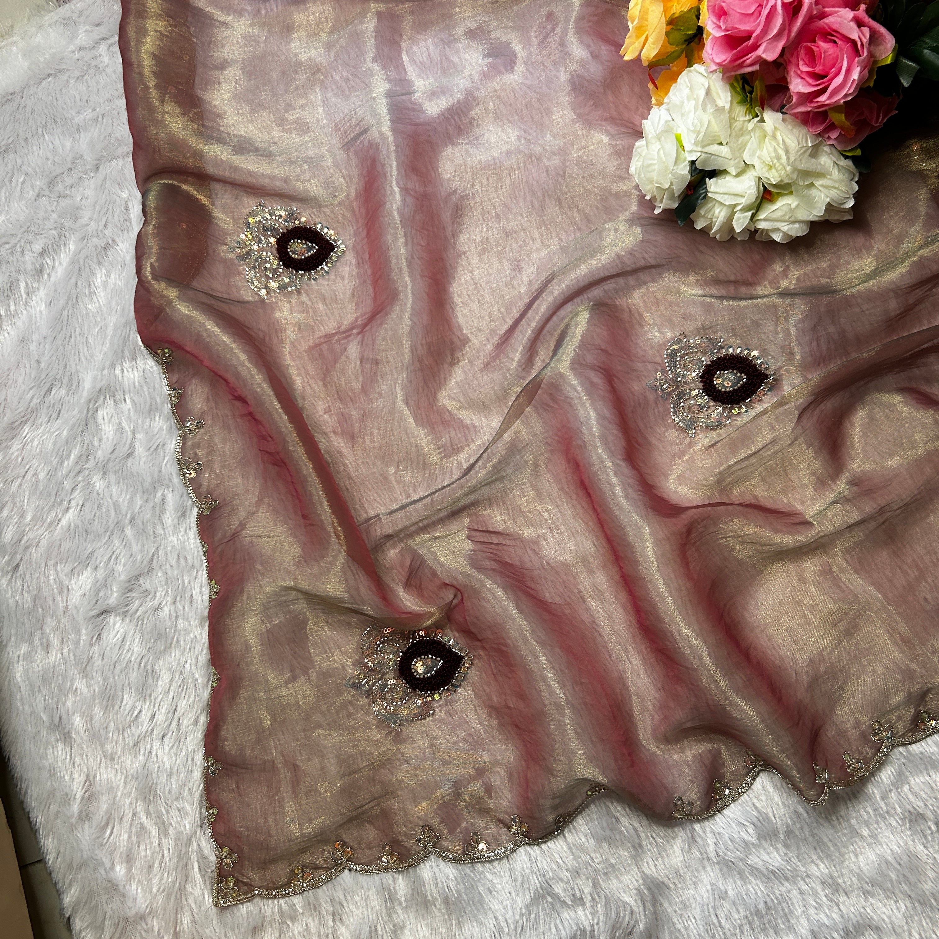 Double Shade Handwork Twill Fabric Saree
