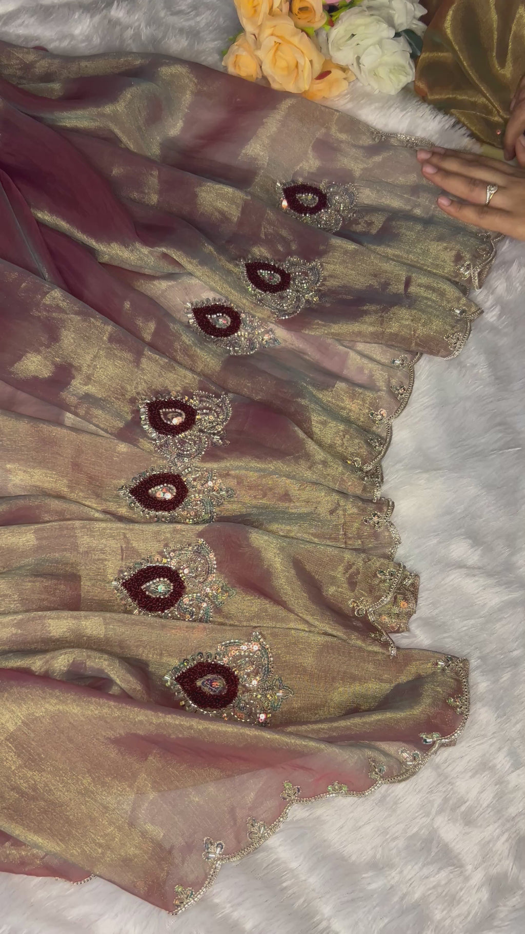 Double Shade Handwork Twill Fabric Saree