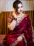 New Bollywood Trending Fendy Satin Silk Saree with Embroidery & Sequins Work