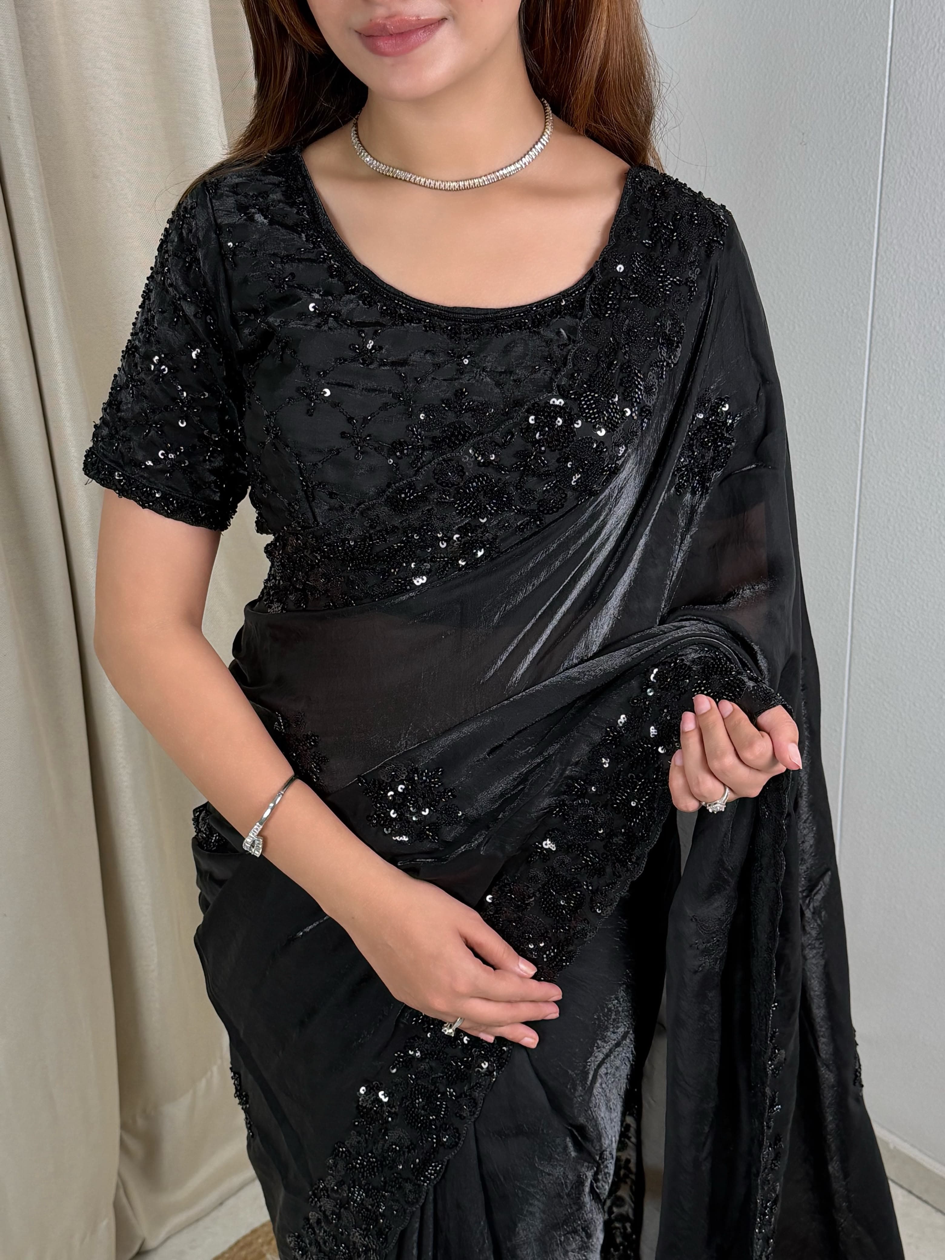 Regal Fandy Satin Beads & Sequins Saree