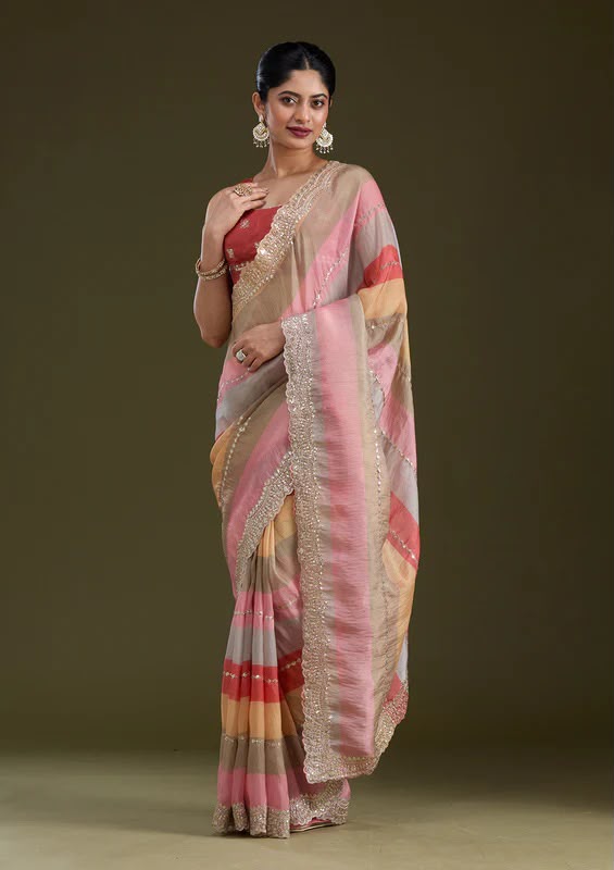 Designer Goldy Silk Saree with Sequins & Zari Embroidery