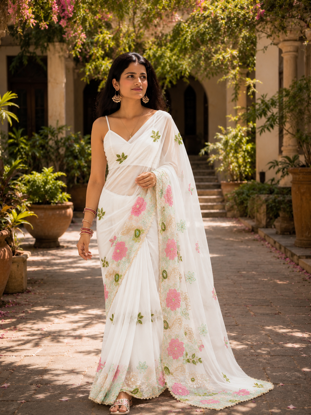 Designer Floral Sequin & Multicolour Embroidery Georgette Saree