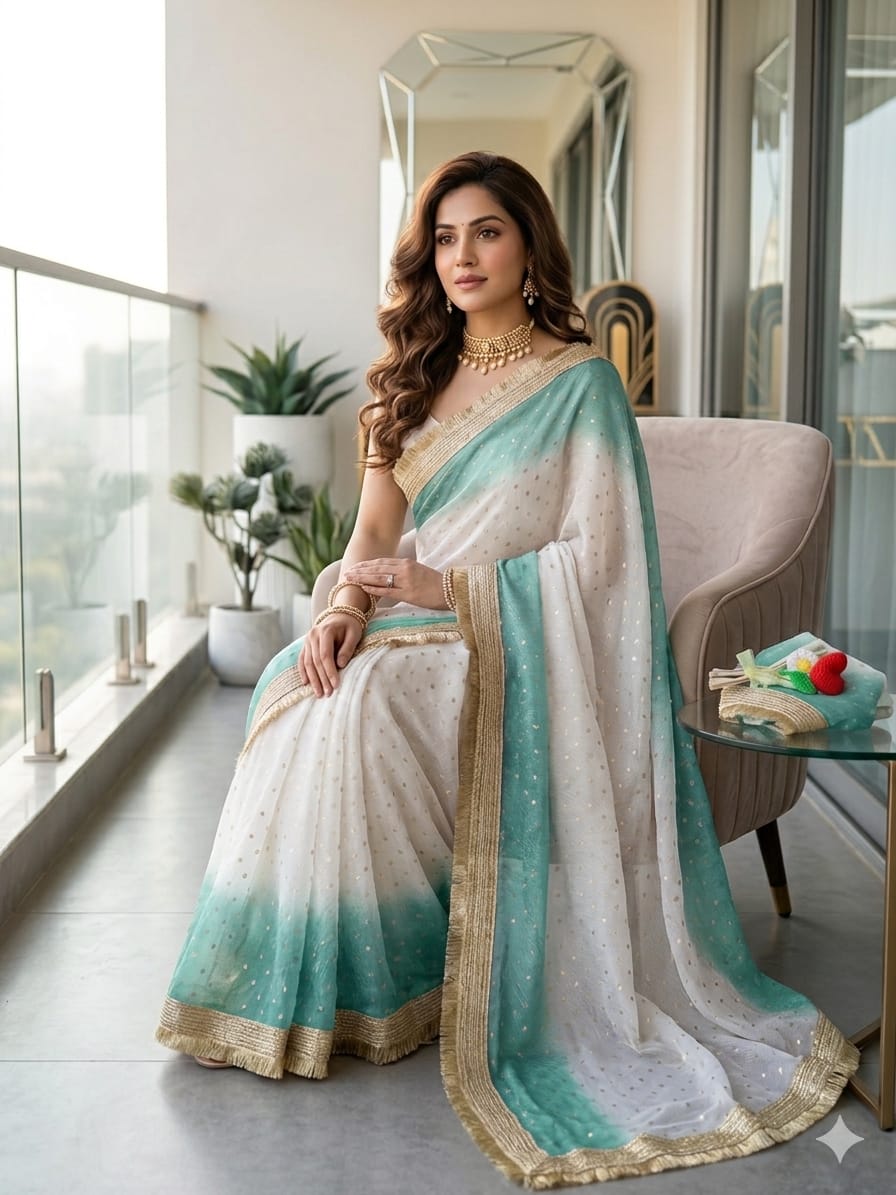Premium Fendy Satin Jacquard Weaving Saree with Golden Lace Border