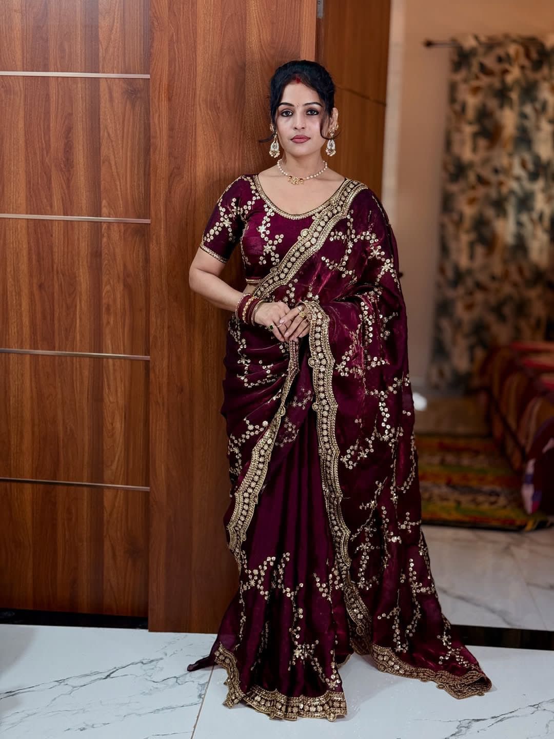Soft Space Silk Sequins Embroidered Saree
