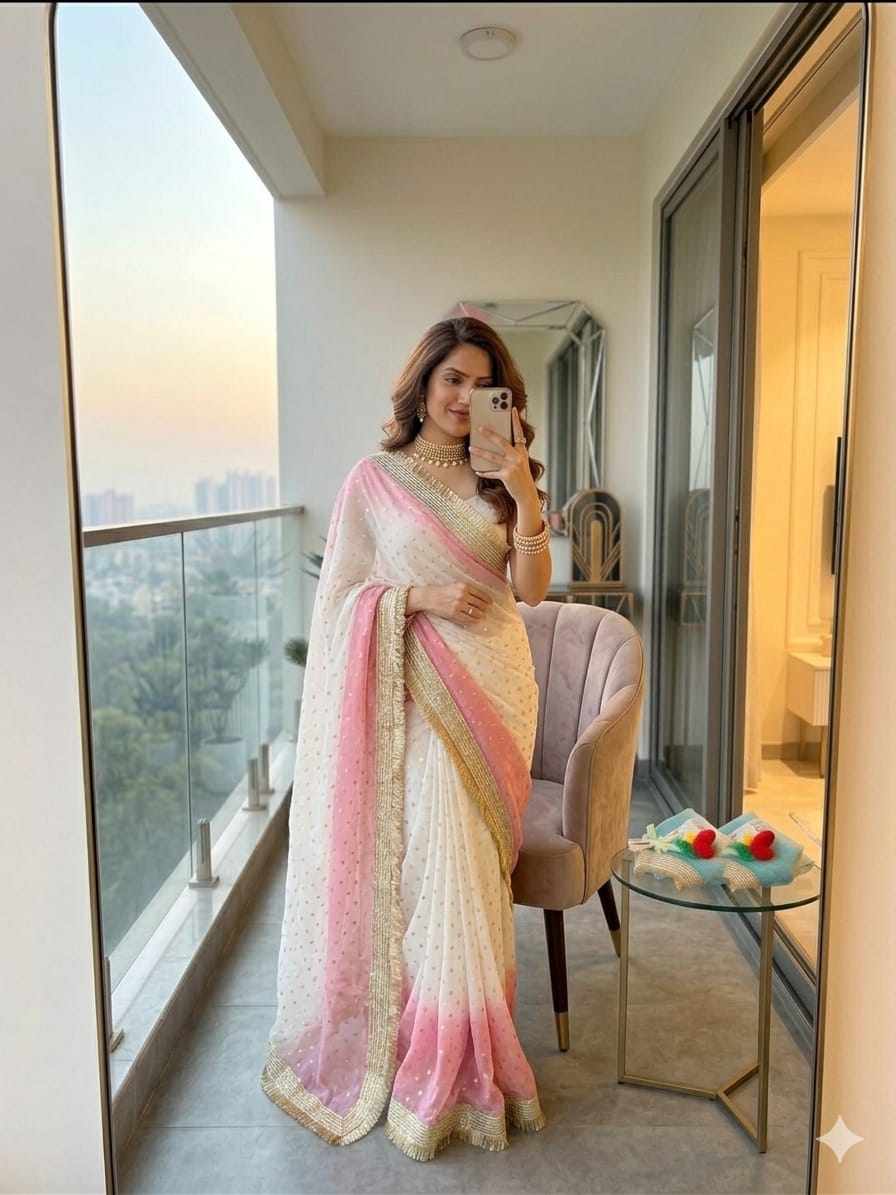 Premium Fendy Satin Jacquard Weaving Saree with Golden Lace Border