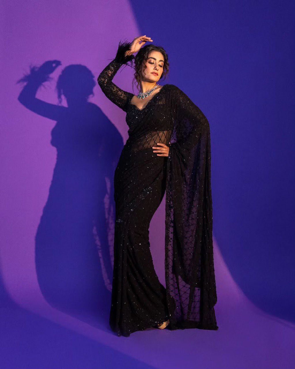 Designer Soft Net Sequins Embroidered Saree