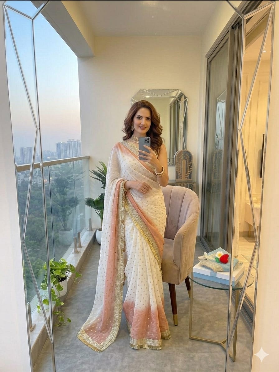 Premium Fendy Satin Jacquard Weaving Saree with Golden Lace Border