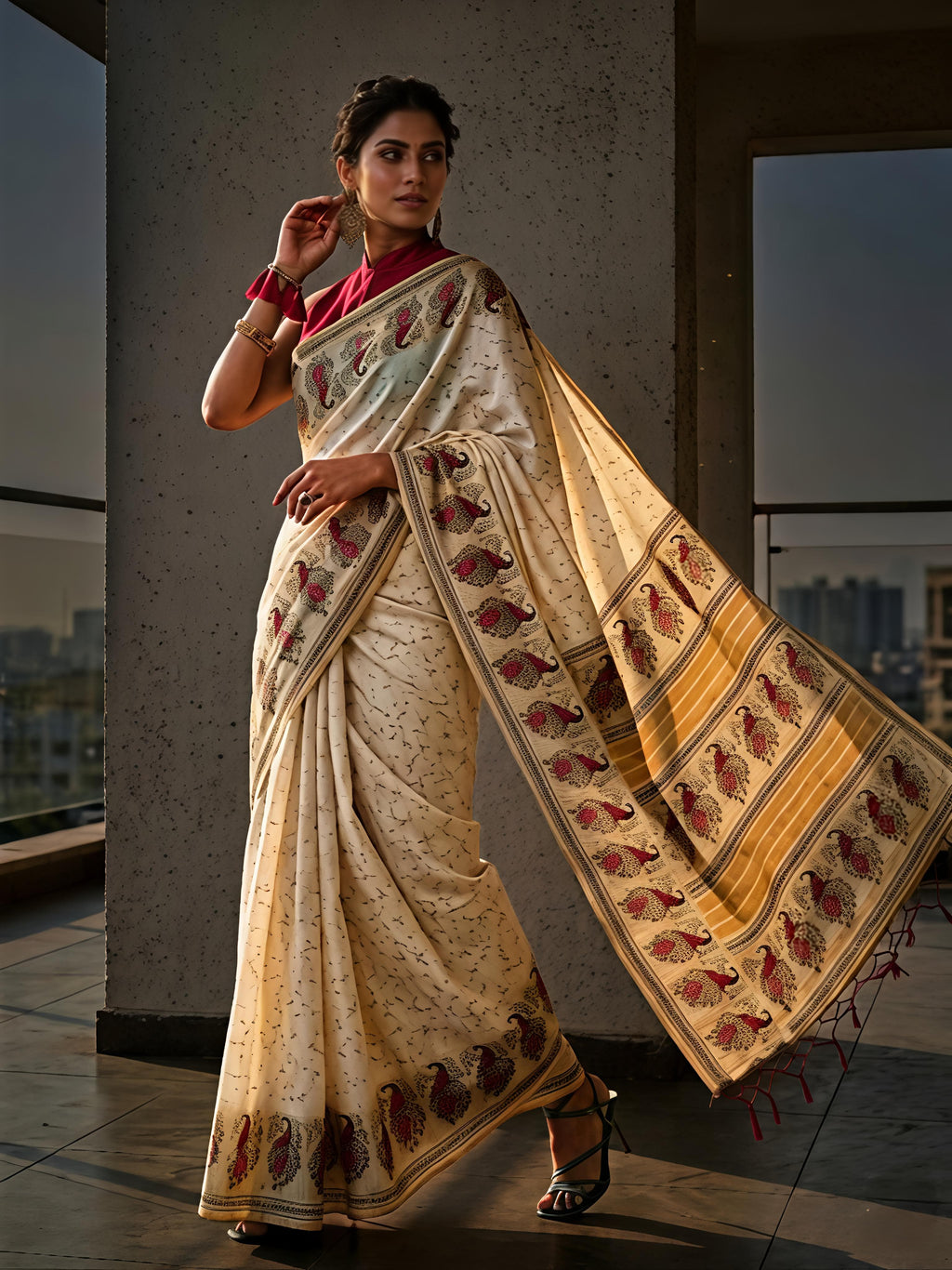 Pure Khadi Cotton Batik Hand Block Print Saree