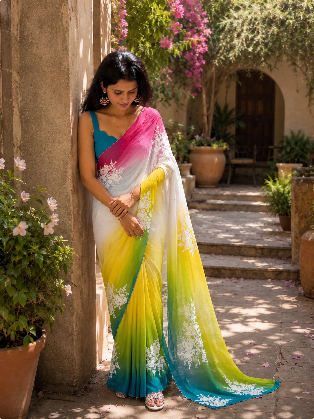 Pure Georgette Sequins Embroidered Saree