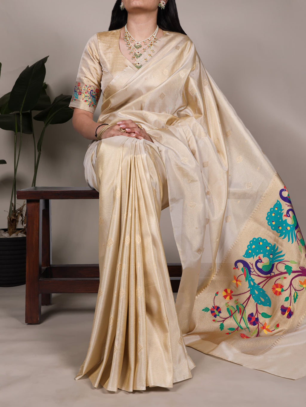 Tissue Paithani Silk Saree with Zari Weaving
