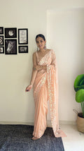 Premium Soft Georgette Saree with C-Pallu Sequins Embroidery