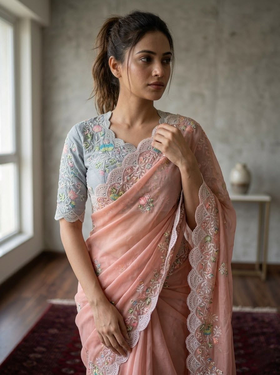Party Wear Soft Fox Georgette Saree with Heavy Embroidery