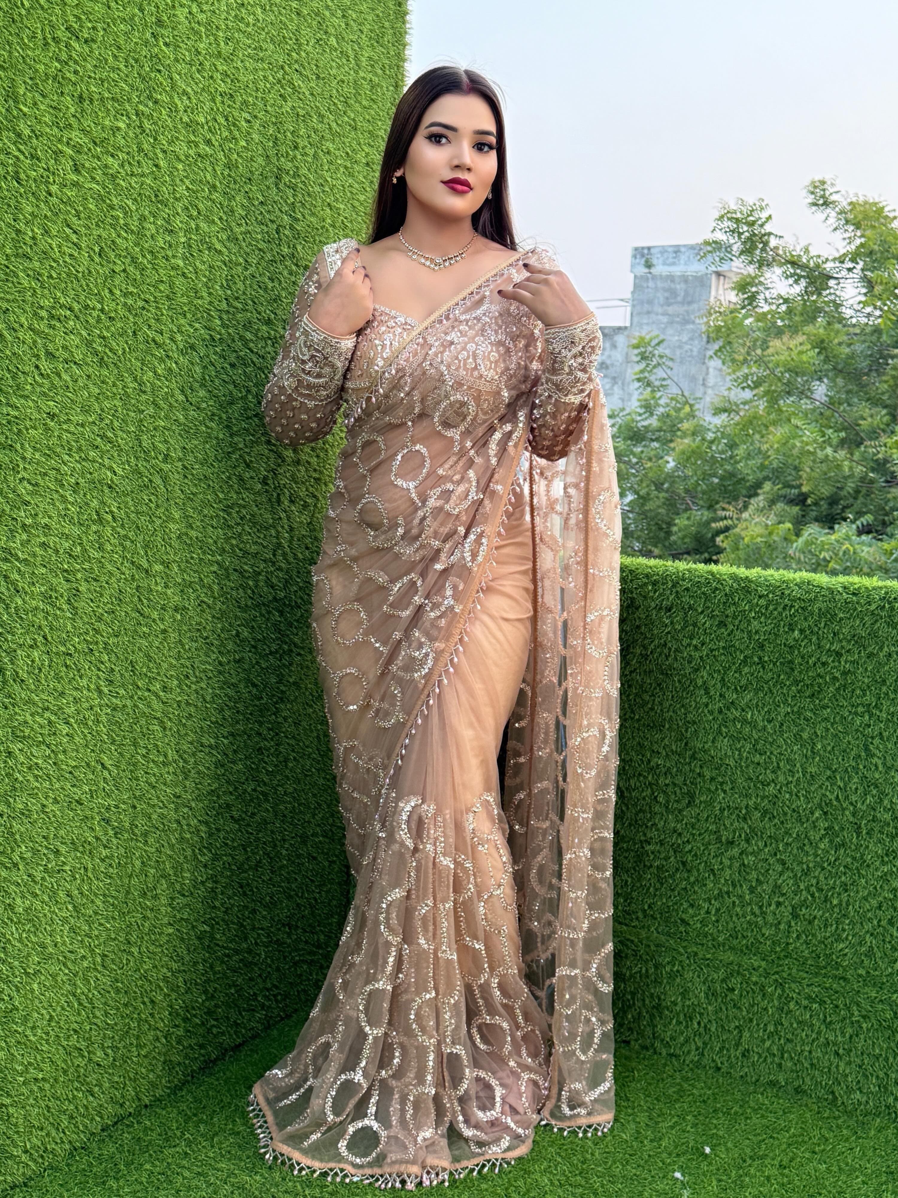 Exclusive Designer Soft Net Saree with Sequins & Beads Embroidery
