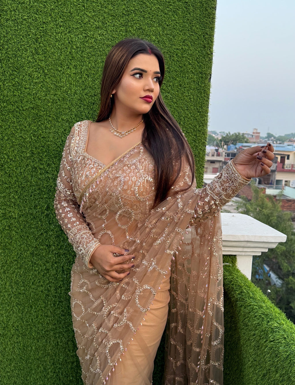 Exclusive Designer Soft Net Saree with Sequins & Beads Embroidery