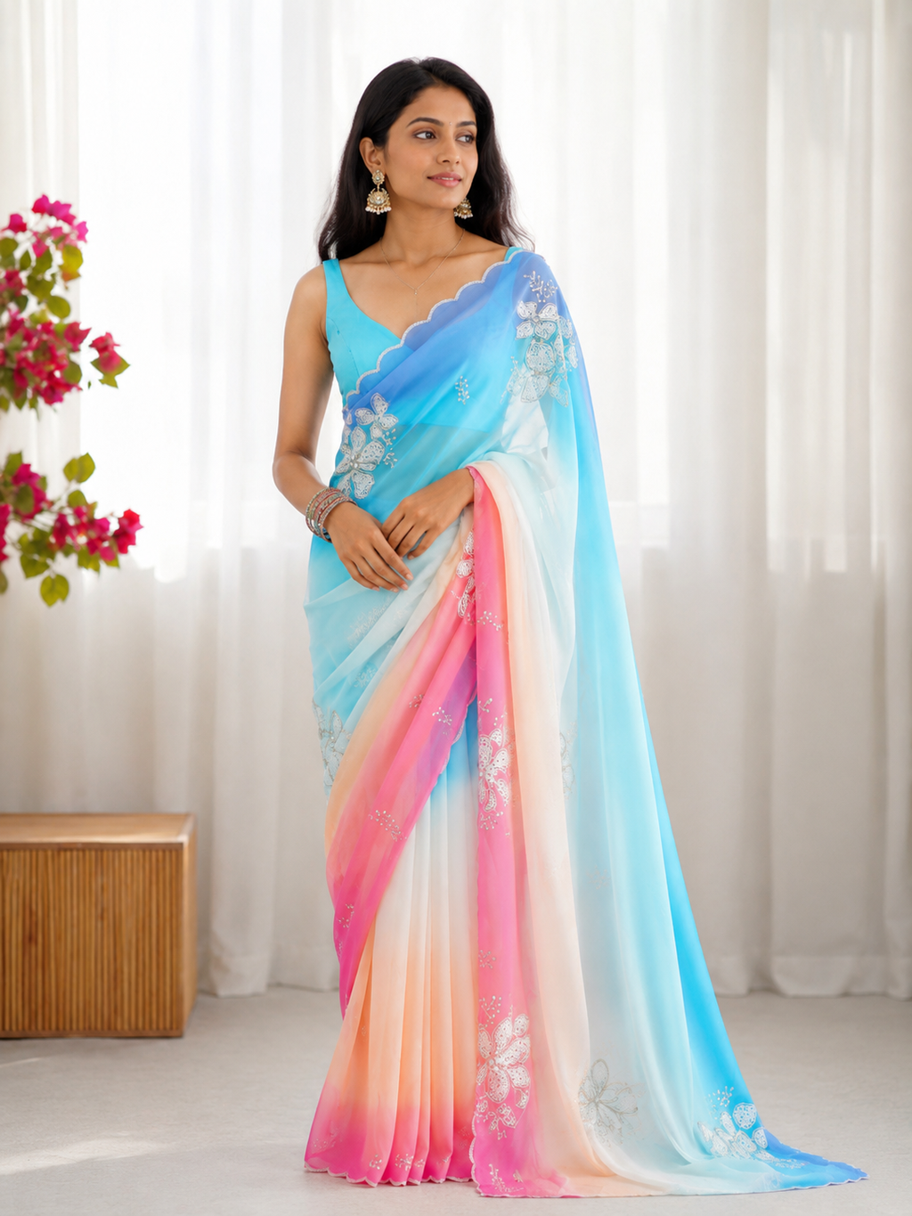 Pure Georgette Sequins Embroidered Saree