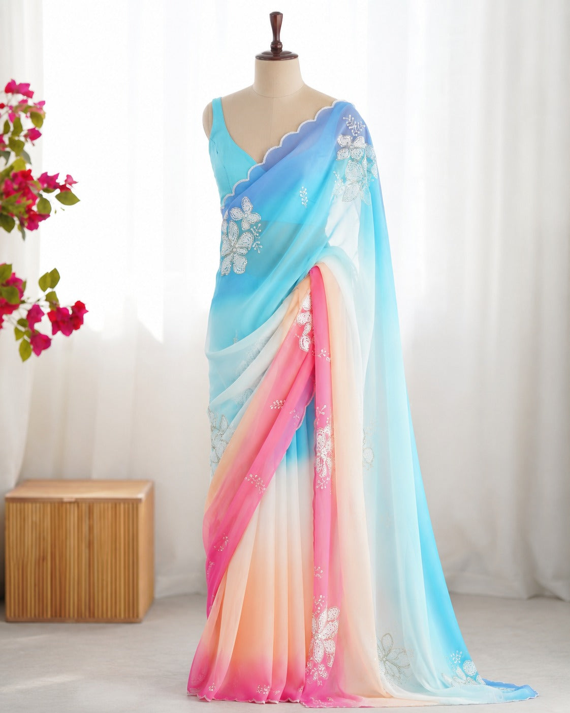 Pure Georgette Sequins Embroidered Saree