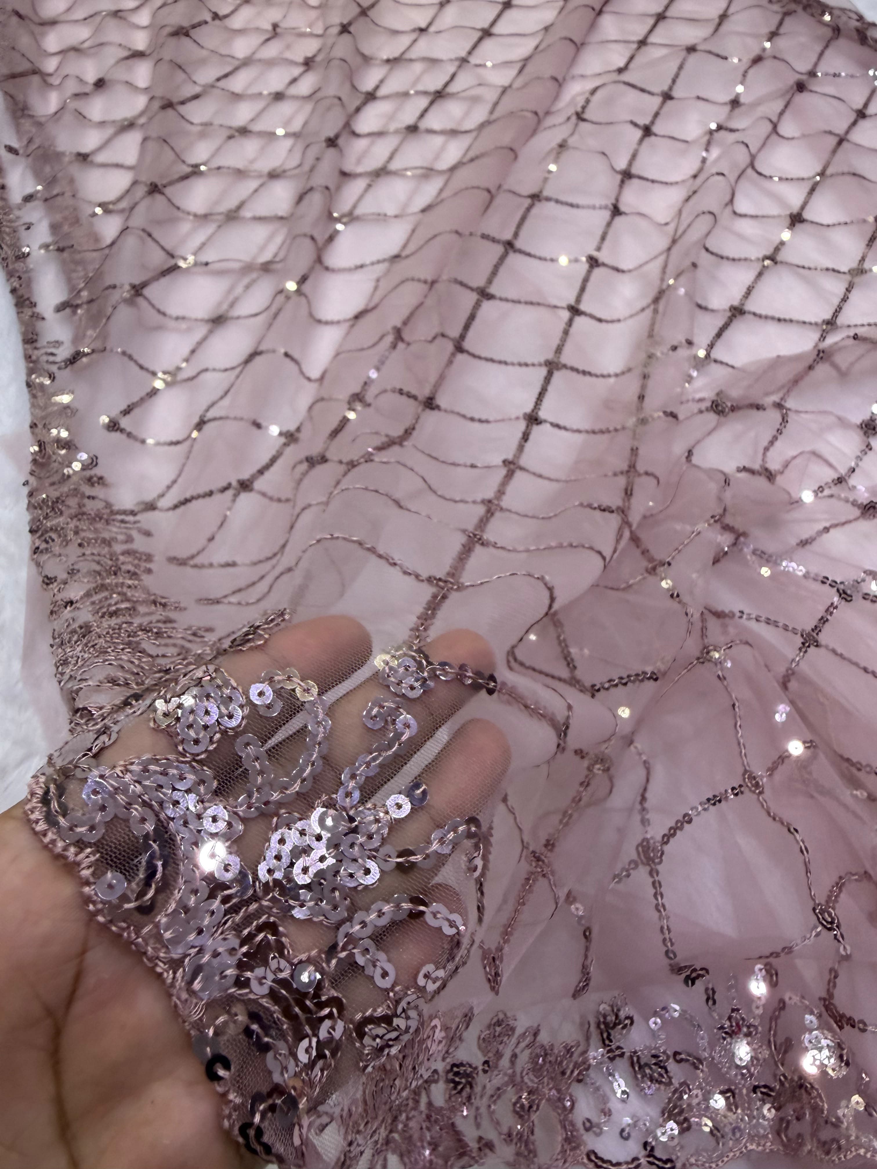 Designer Soft Net Sequins Embroidered Saree