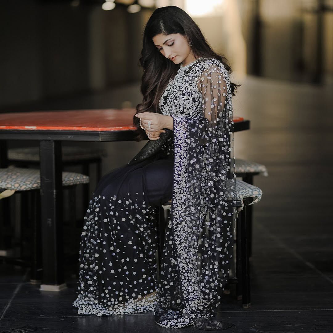 Premium Butterfly Soft Net Designer Saree with Hand Pearl Work