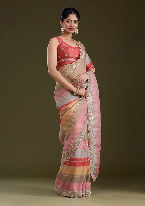 Designer Goldy Silk Saree with Sequins & Zari Embroidery