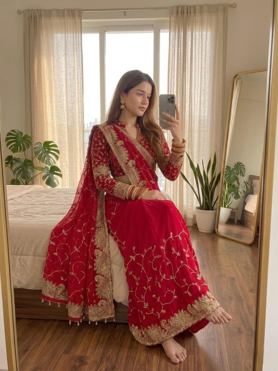 Premium Soft Georgette Saree with Heavy Embroidery & Sequins Work
