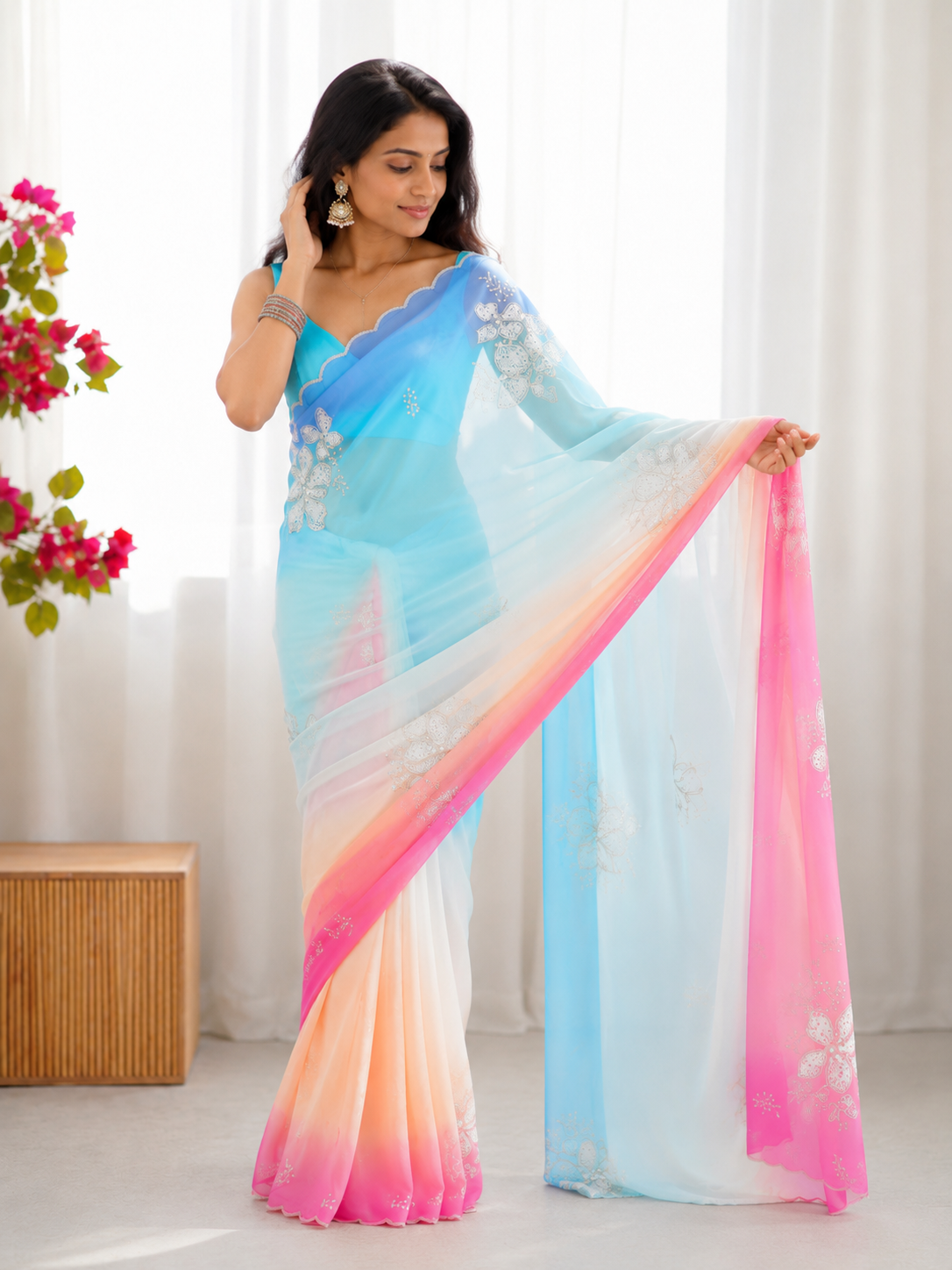 Pure Georgette Sequins Embroidered Saree