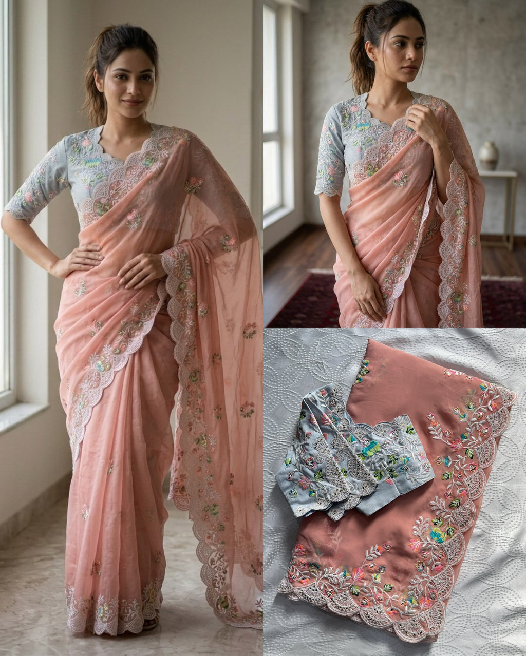 Party Wear Soft Fox Georgette Saree with Heavy Embroidery