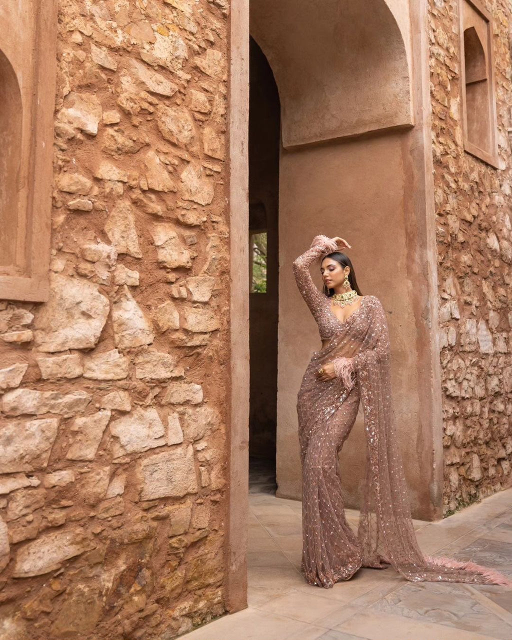 Designer Soft Net Sequins Embroidered Saree