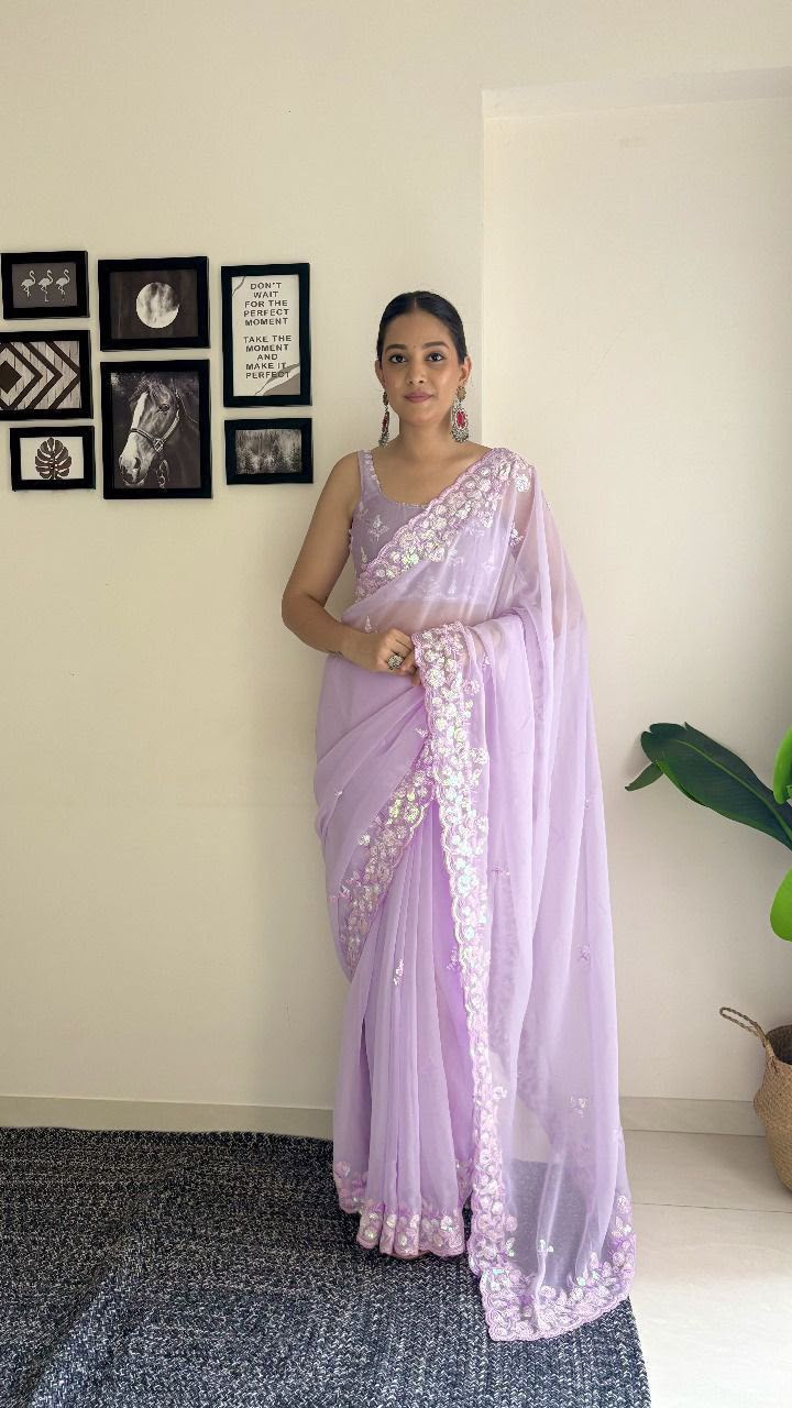 Premium Soft Georgette Saree with C-Pallu Sequins Embroidery