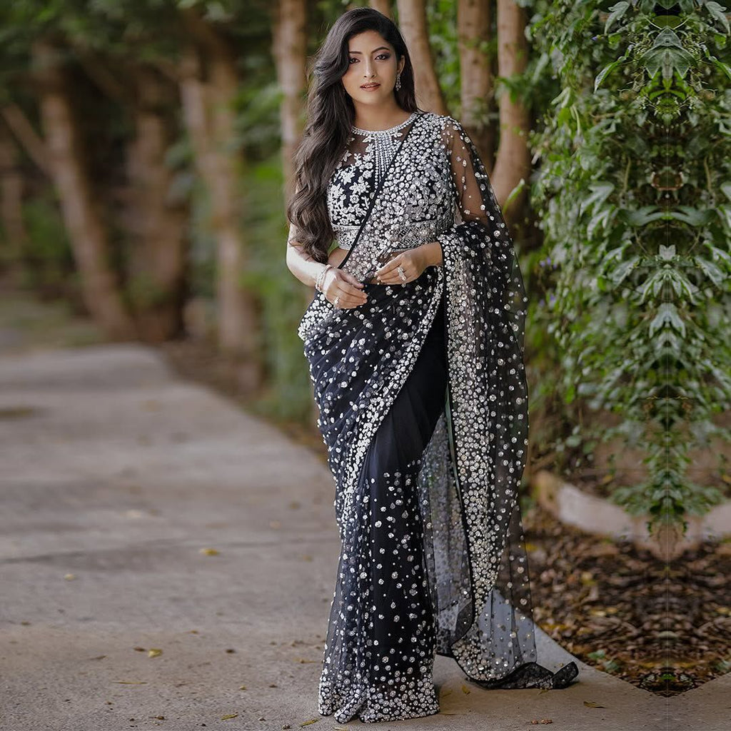 Premium Butterfly Soft Net Designer Saree with Hand Pearl Work
