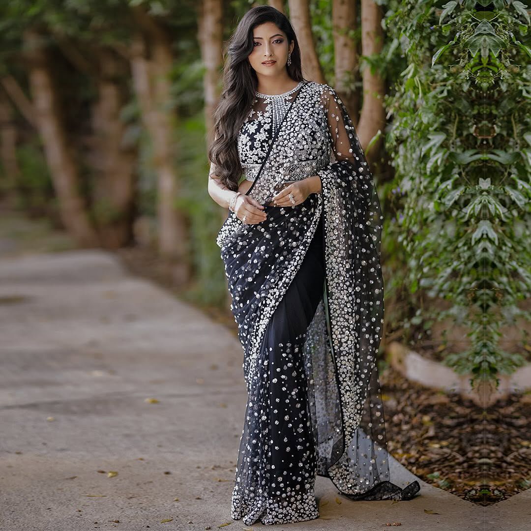 Premium Butterfly Soft Net Designer Saree with Hand Pearl Work