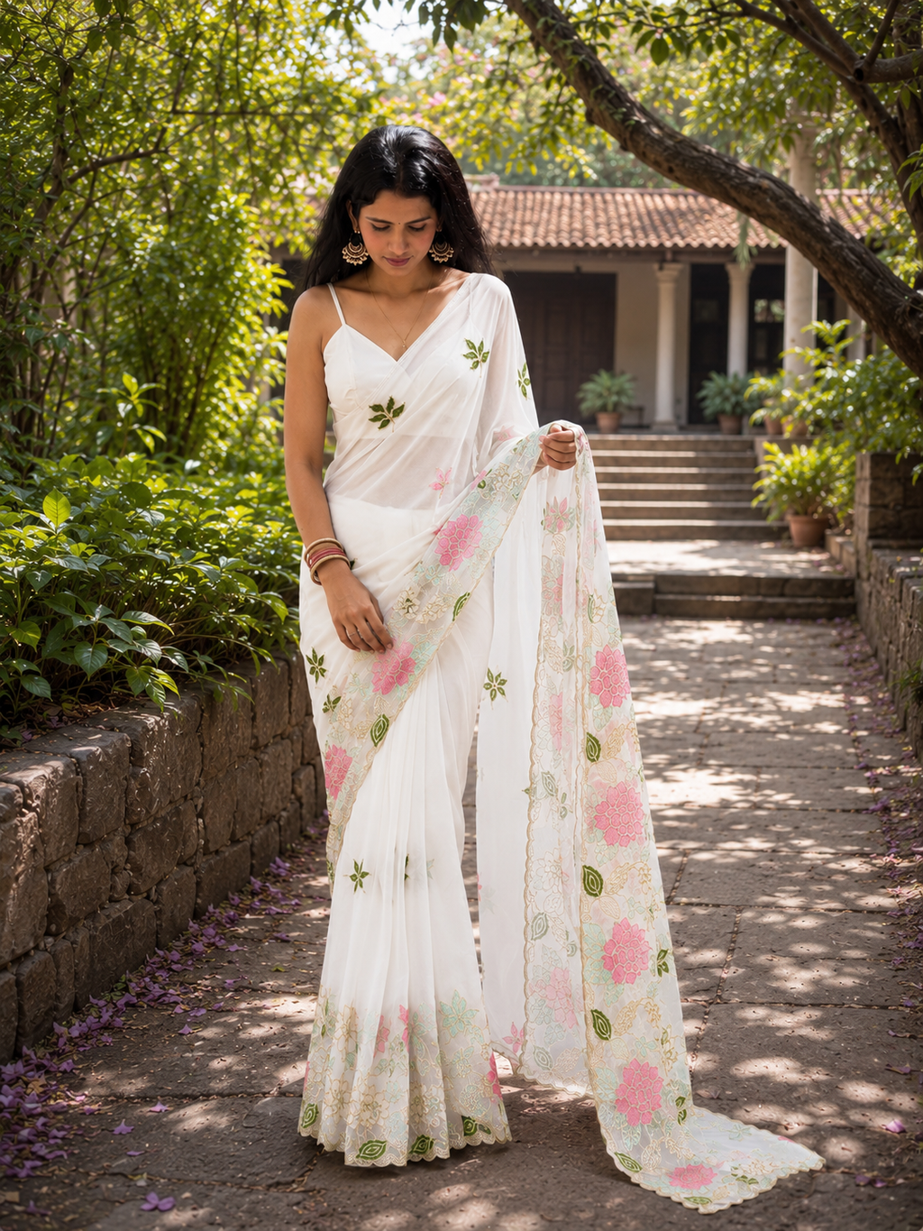 Designer Floral Sequin & Multicolour Embroidery Georgette Saree