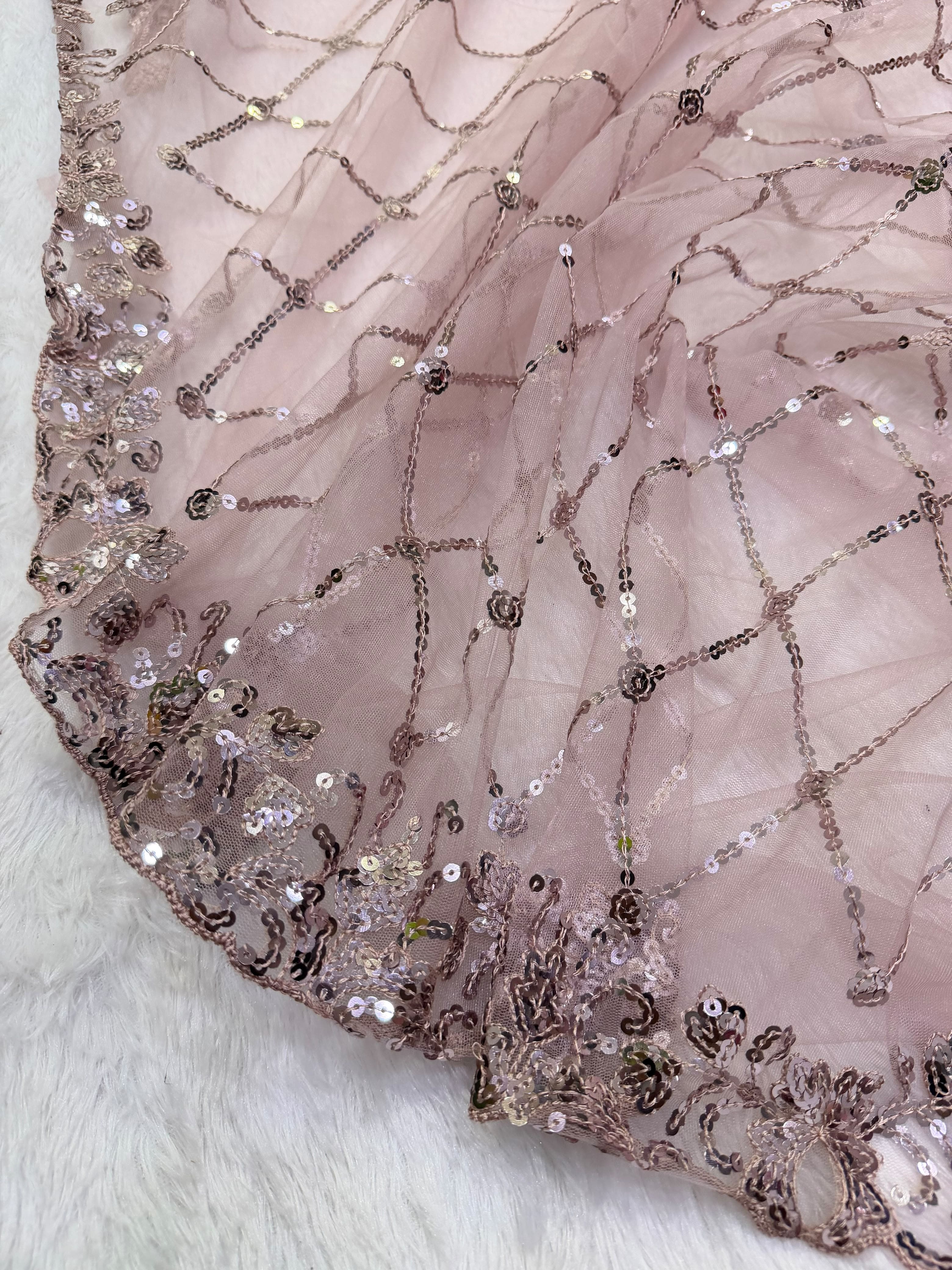 Designer Soft Net Sequins Embroidered Saree