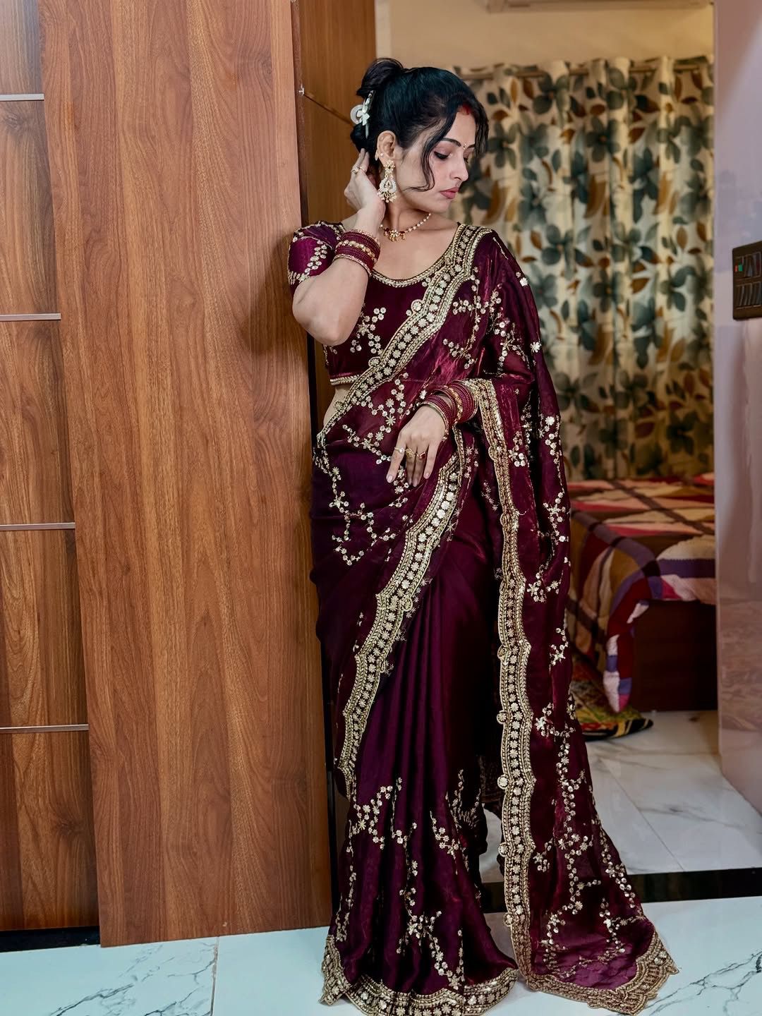 Soft Space Silk Sequins Embroidered Saree