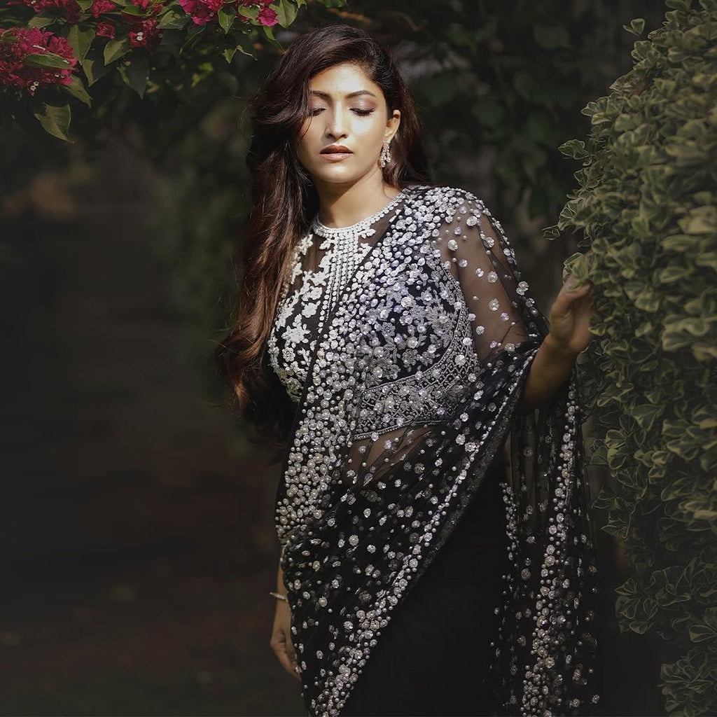 Premium Butterfly Soft Net Designer Saree with Hand Pearl Work