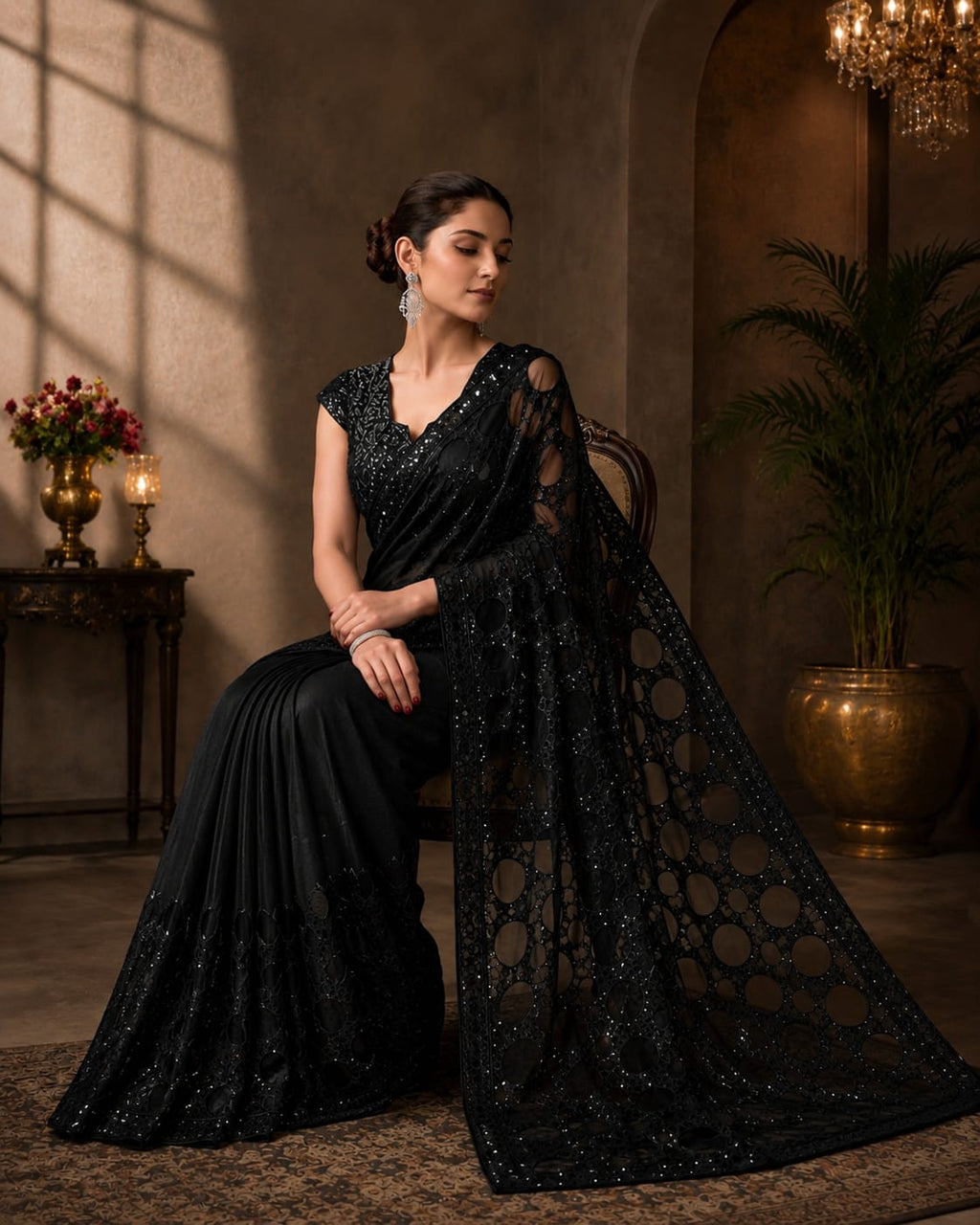 Bollywood-Inspired Butterfly Net Sequins Saree