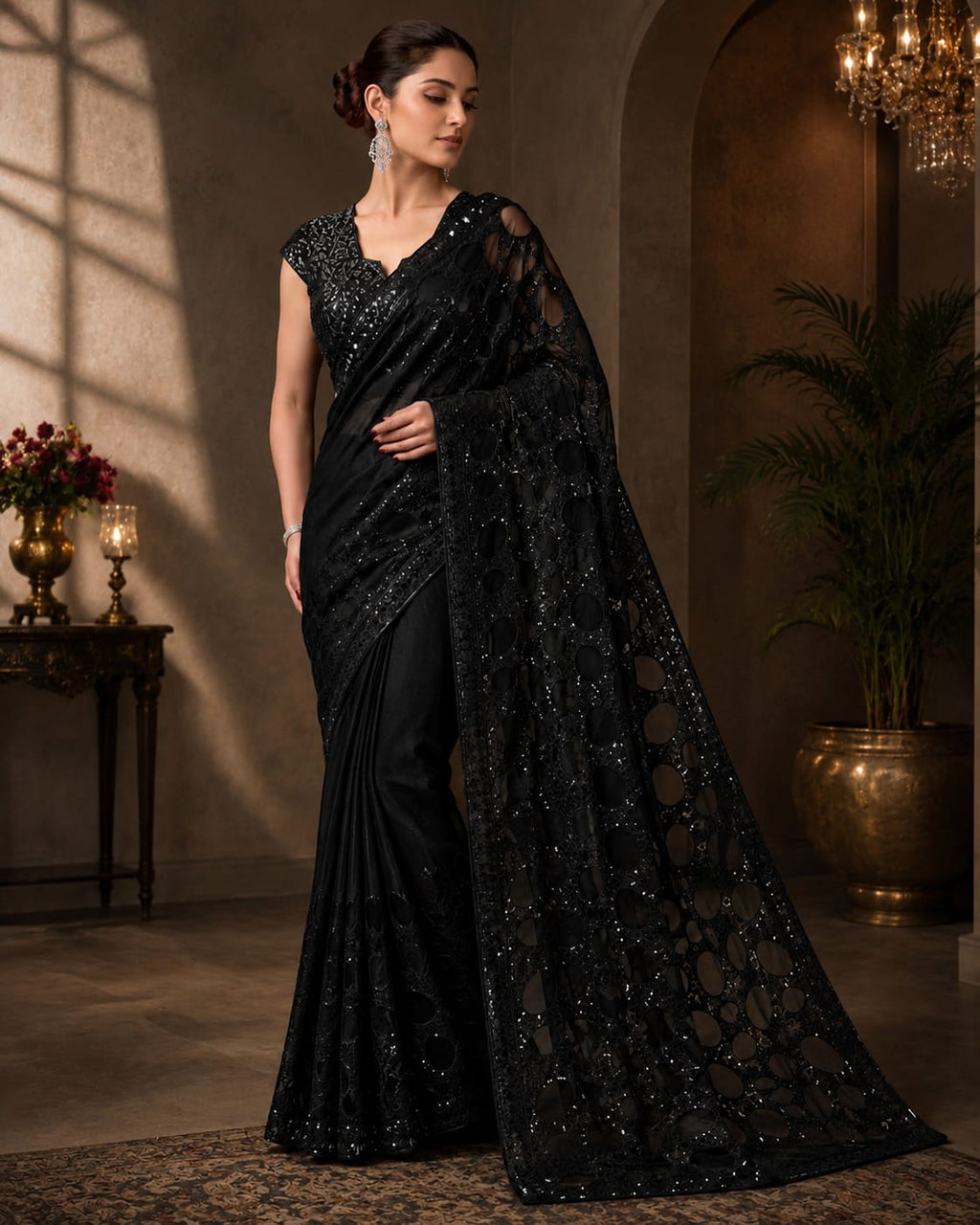 Bollywood-Inspired Butterfly Net Sequins Saree