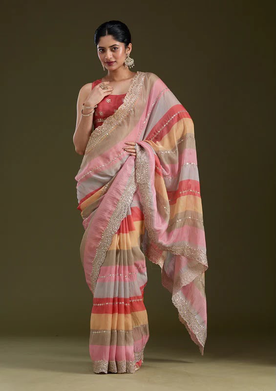 Designer Goldy Silk Saree with Sequins & Zari Embroidery