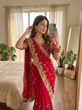 Premium Soft Georgette Saree with Heavy Embroidery & Sequins Work