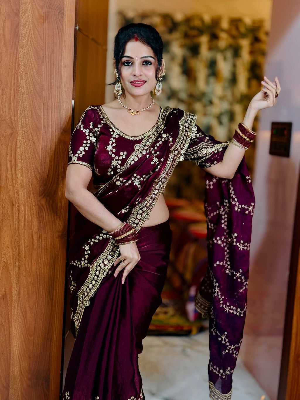 Soft Space Silk Sequins Embroidered Saree