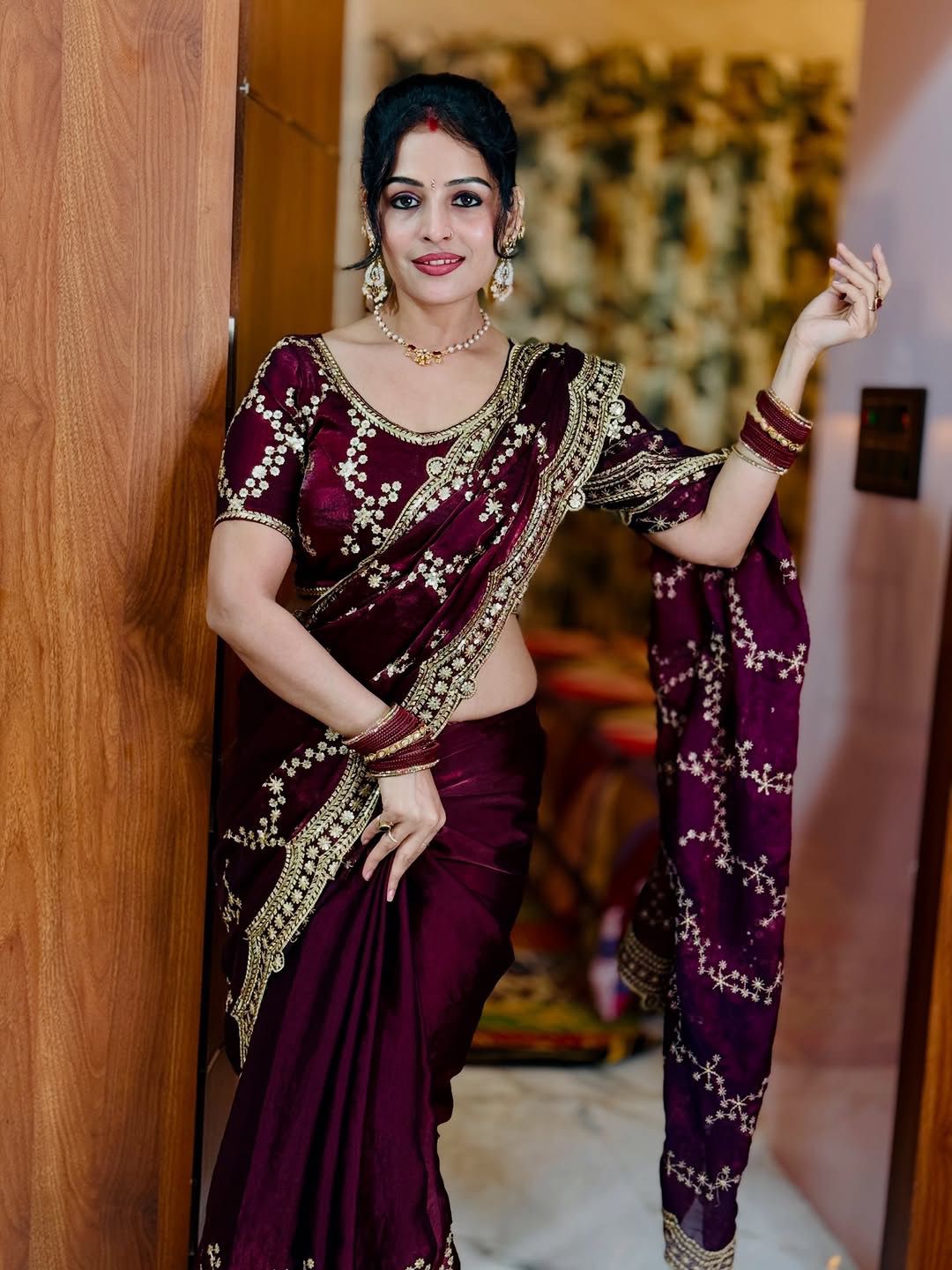 Soft Space Silk Sequins Embroidered Saree