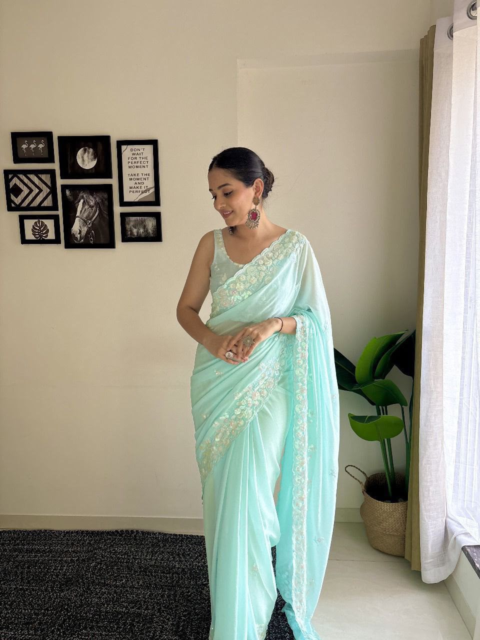Premium Soft Georgette Saree with C-Pallu Sequins Embroidery