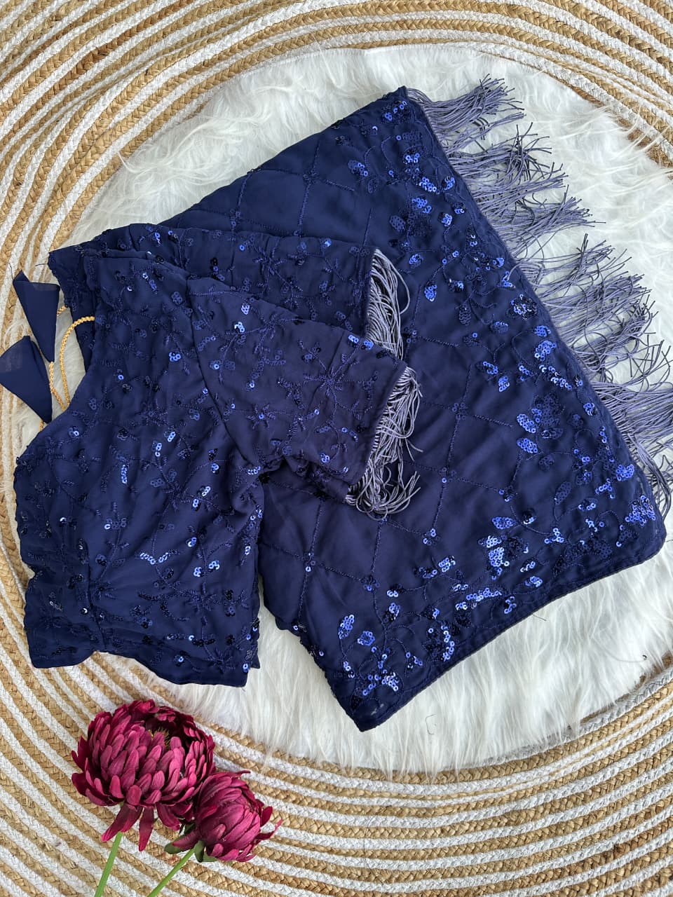 Bollywood-Inspired Faux Georgette Sequins Embroidered Saree