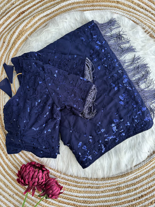 Bollywood-Inspired Faux Georgette Sequins Embroidered Saree