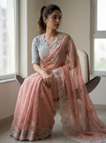 Party Wear Soft Fox Georgette Saree with Heavy Embroidery